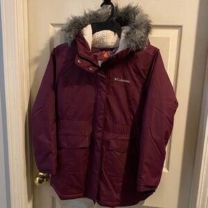 Columbia Kids' Maroon Jacket with Faux Fur Trim